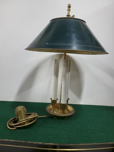 LAMPE BOUILLOTE EN BRONZE ABAT JOUR EN TÔLE VERT REF JE