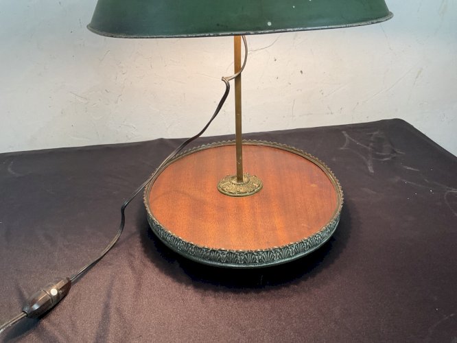 Lampe bouillotte Empire Bronze , abat-jour tôle laqué plateaux bois .