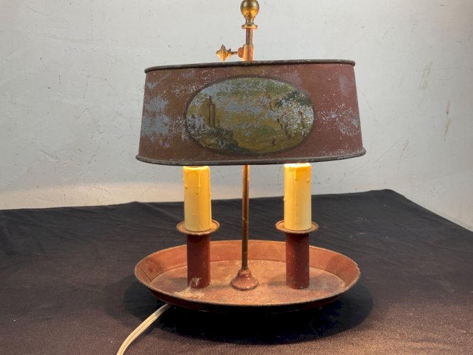 Lampe Bouillotte XIXÉME deux feux en tôle polychrome