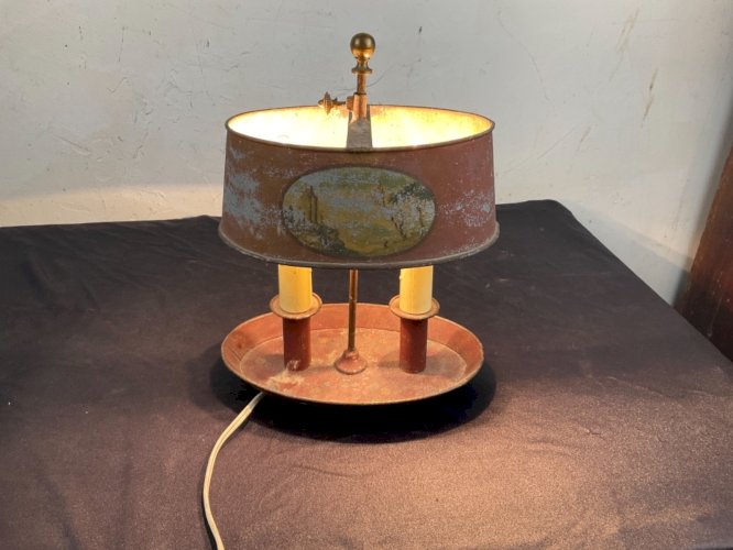 Lampe Bouillotte XIXÉME deux feux en tôle polychrome