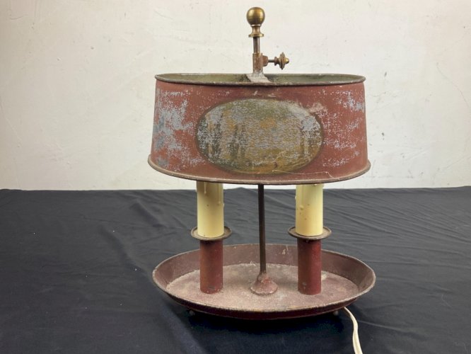 Lampe Bouillotte XIXÉME deux feux en tôle polychrome