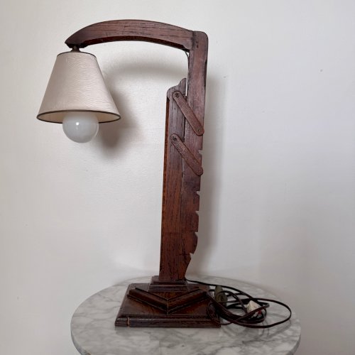 Lampe brutaliste à système en bois réglable avec abat-jour 1950 M3697