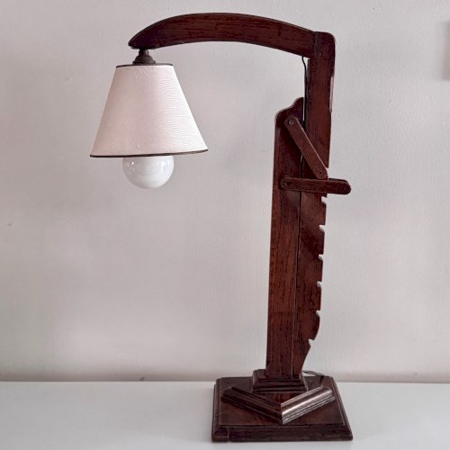 Lampe brutaliste à système en bois réglable avec abat-jour 1950 M3697