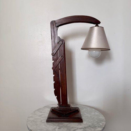 Lampe brutaliste à système en bois réglable avec abat-jour 1950 M3697