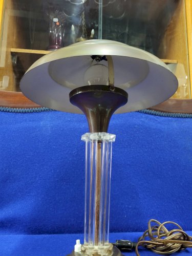 LAMPE CHAMPIGNON ART DECO 1940 EN VERRE ET CUIVRE