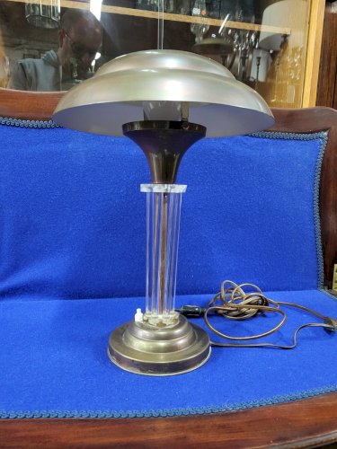 LAMPE CHAMPIGNON ART DECO 1940 EN VERRE ET CUIVRE