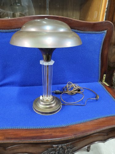 LAMPE CHAMPIGNON ART DECO 1940 EN VERRE ET CUIVRE
