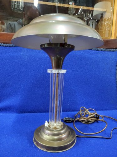 LAMPE CHAMPIGNON ART DECO 1940 EN VERRE ET CUIVRE
