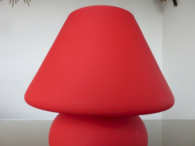 LAMPE CHAMPIGNON ROUGE OPALINE ANNEES 70 VINTAGE MUSHROOM LAMPE 