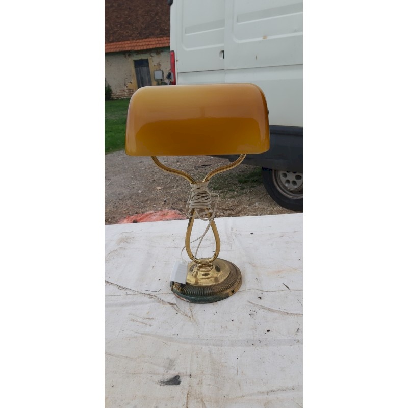 Lampe à suspension italienne vintage , verre opalin et laiton
