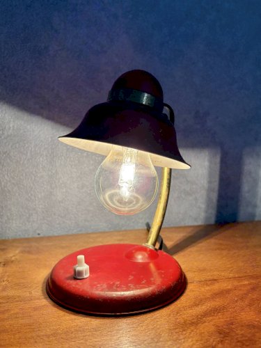 Lampe de bureau vintage années 50/60 rouge & laiton