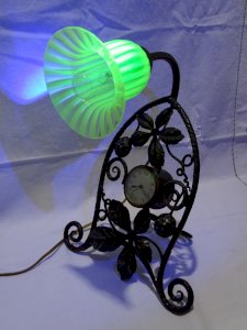 - ART DECO TABLE LAMP WROUGHT IRON CLOCK ALARM CLOCK TULIP OURALINE D