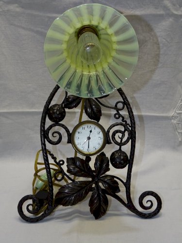 -LAMPE DE CHEVET DE TABLE ART DECO FER FORGE REVEIL PENDULETTE TULIPE OURALINE D