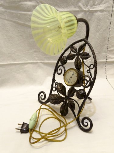-LAMPE DE CHEVET DE TABLE ART DECO FER FORGE REVEIL PENDULETTE TULIPE OURALINE D