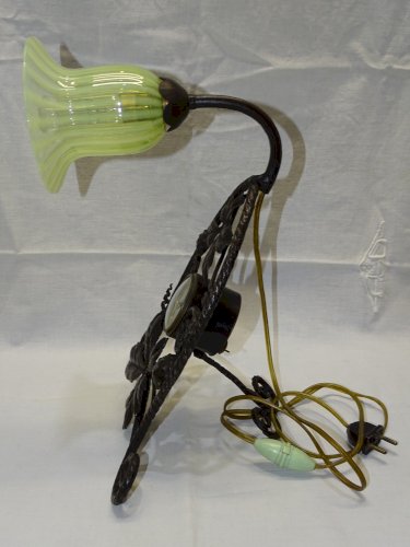 -LAMPE DE CHEVET DE TABLE ART DECO FER FORGE REVEIL PENDULETTE TULIPE OURALINE D