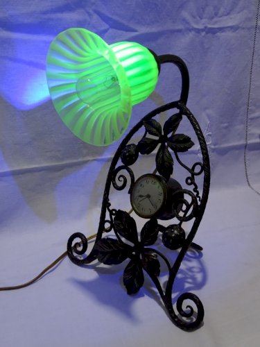 -LAMPE DE CHEVET DE TABLE ART DECO FER FORGE REVEIL PENDULETTE TULIPE OURALINE D