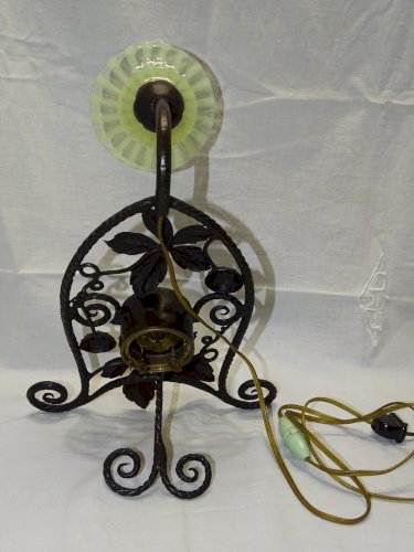 -LAMPE DE CHEVET DE TABLE ART DECO FER FORGE REVEIL PENDULETTE TULIPE OURALINE D