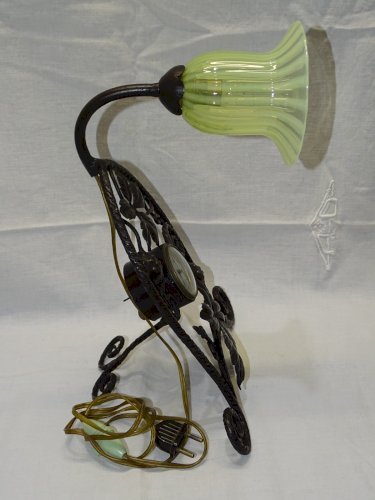 -LAMPE DE CHEVET DE TABLE ART DECO FER FORGE REVEIL PENDULETTE TULIPE OURALINE D
