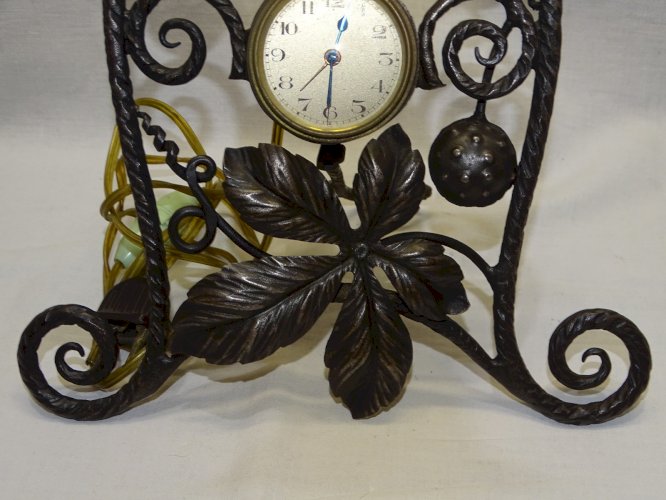 -LAMPE DE CHEVET DE TABLE ART DECO FER FORGE REVEIL PENDULETTE TULIPE OURALINE D