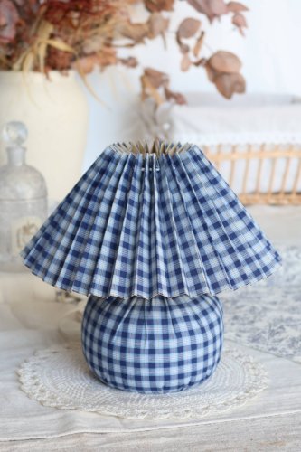 Lampe de chevet vintage Jacadi tissu écossais bleu et blanc