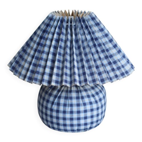 Lampe de chevet vintage Jacadi tissu écossais bleu et blanc