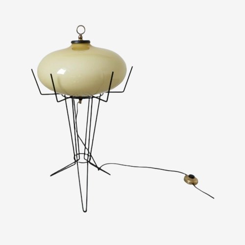 LAMPE DE SOL ITALIENNE OPALINE ET METAL LAQUE ANNEES 50 60