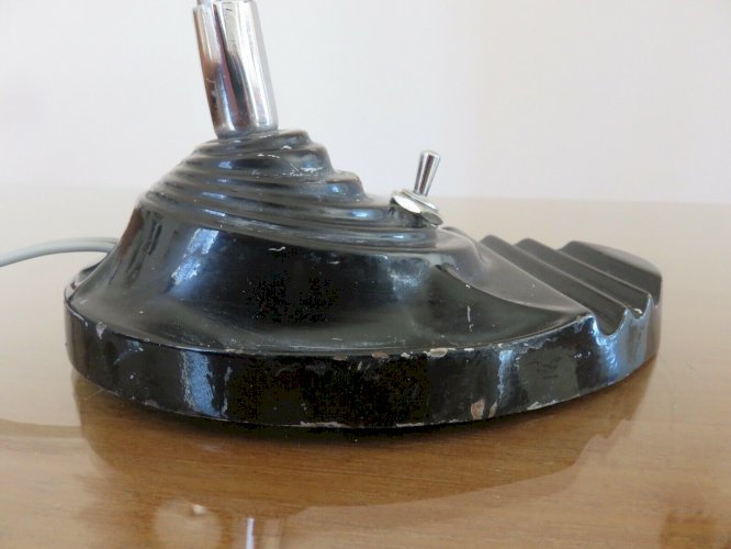 LAMPE DE STYLE BAUHAUS, INDUSTRIELLE METAL NOIR ET FLEXIBLE CHROME ANNEES 40 50 