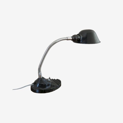 LAMPE DE STYLE BAUHAUS, INDUSTRIELLE METAL NOIR ET FLEXIBLE CHROME ANNEES 40 50 