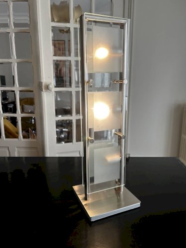 lampe de table chrome et verre