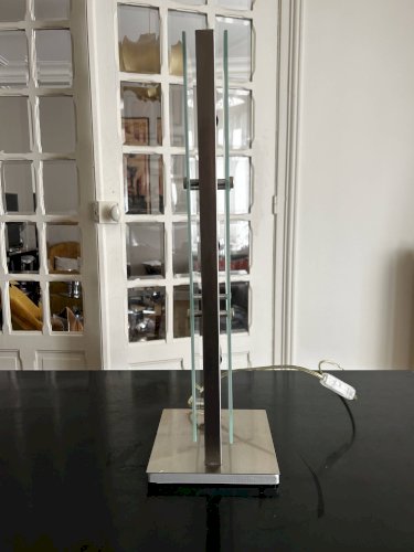 lampe de table chrome et verre