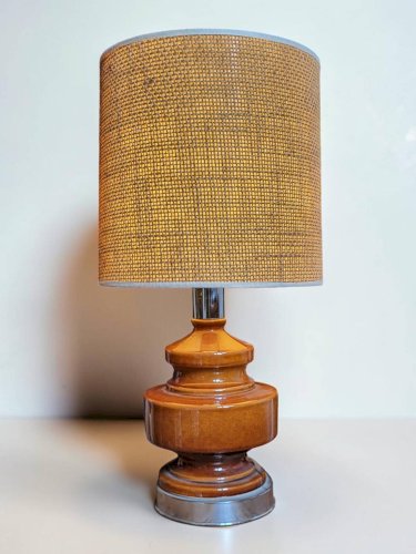 Lampe de table vintage en céramique émaillée et métal chromé – années 1970