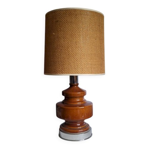 Lampe de table vintage en céramique émaillée et métal chromé – années 1970