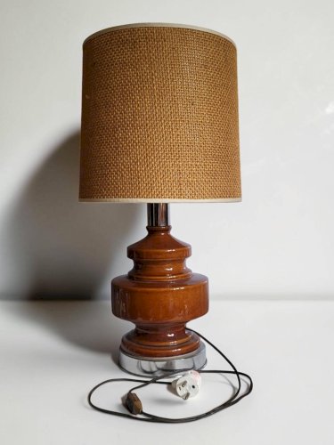 Lampe de table vintage en céramique émaillée et métal chromé – années 1970