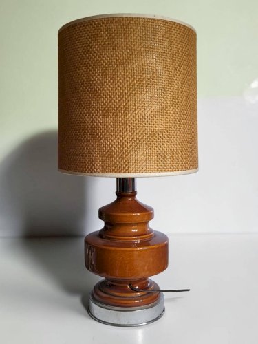 Lampe de table vintage en céramique émaillée et métal chromé – années 1970