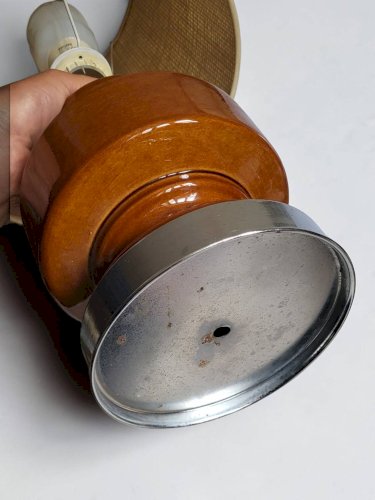 Lampe de table vintage en céramique émaillée et métal chromé – années 1970