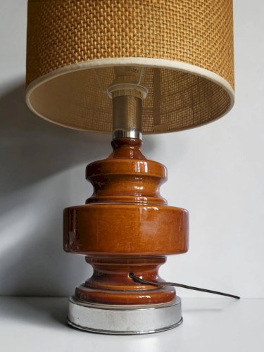 Lampe de table vintage en céramique émaillée et métal chromé – années 1970
