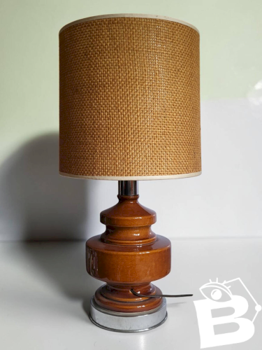 Lampe de table vintage en céramique émaillée et métal chromé – années 1970
