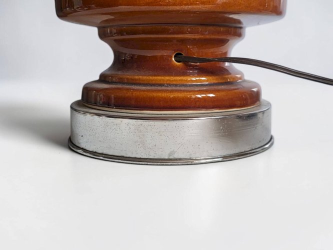 Lampe de table vintage en céramique émaillée et métal chromé – années 1970