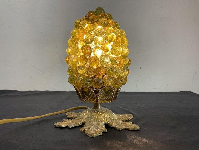 Lampe de veilleuse Grappe En Verre Murano Avec Pied Bronze feuille de chêne