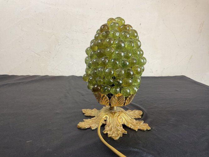 Lampe de veilleuse Grappe En Verre Murano Avec Pied Bronze feuille de chêne