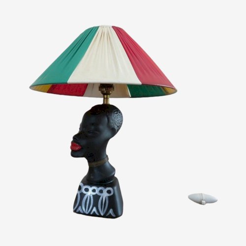 LAMPE EN CERAMIQUE NOIR MAT  FEMME AFRICAINE  ANNEES 50 60 VINTAGE 