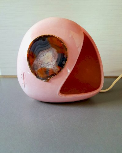 Lampe en céramique, tranche d agate 1970