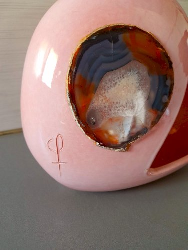 Lampe en céramique, tranche d agate 1970