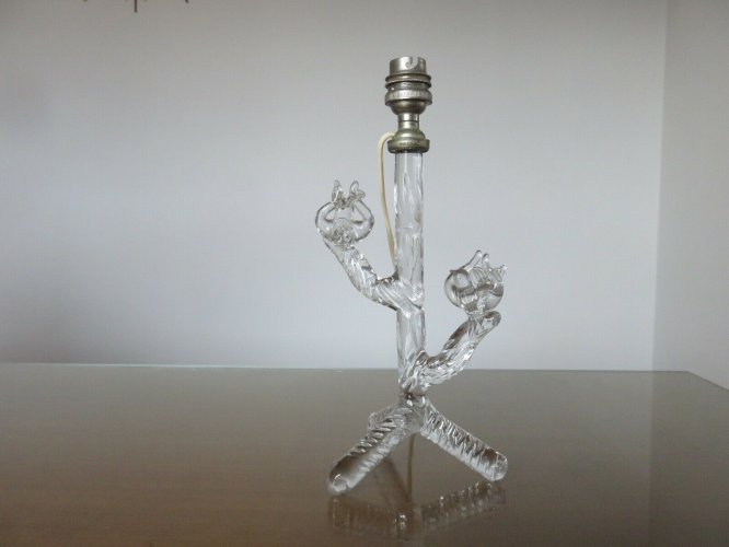 LAMPE EN CRISTAL STYLE ART DECO ARBRE ET OISEAUX ANNEES 30 40 VINTAGE
