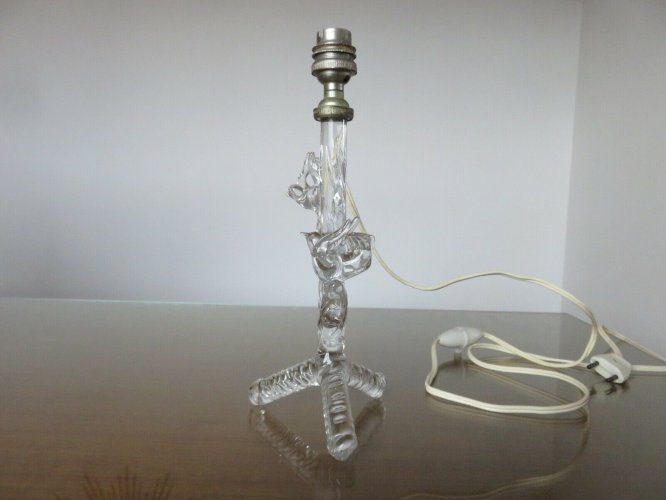 LAMPE EN CRISTAL STYLE ART DECO ARBRE ET OISEAUX ANNEES 30 40 VINTAGE