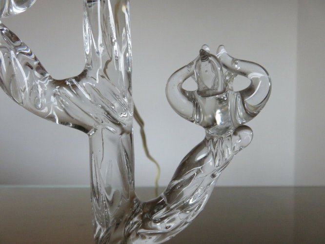 LAMPE EN CRISTAL STYLE ART DECO ARBRE ET OISEAUX ANNEES 30 40 VINTAGE