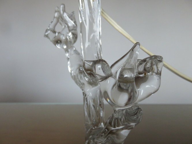 LAMPE EN CRISTAL STYLE ART DECO ARBRE ET OISEAUX ANNEES 30 40 VINTAGE