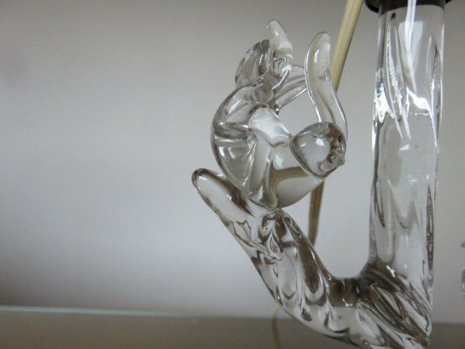 LAMPE EN CRISTAL STYLE ART DECO ARBRE ET OISEAUX ANNEES 30 40 VINTAGE