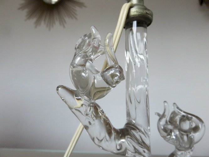 LAMPE EN CRISTAL STYLE ART DECO ARBRE ET OISEAUX ANNEES 30 40 VINTAGE