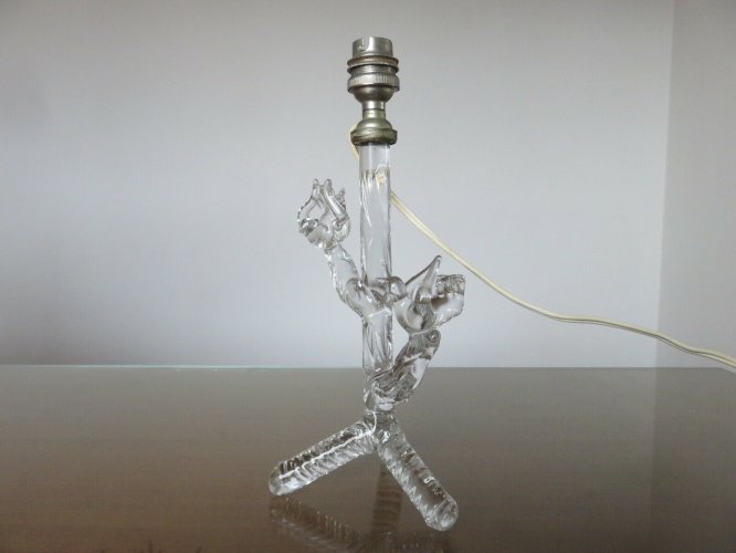 LAMPE EN CRISTAL STYLE ART DECO ARBRE ET OISEAUX ANNEES 30 40 VINTAGE